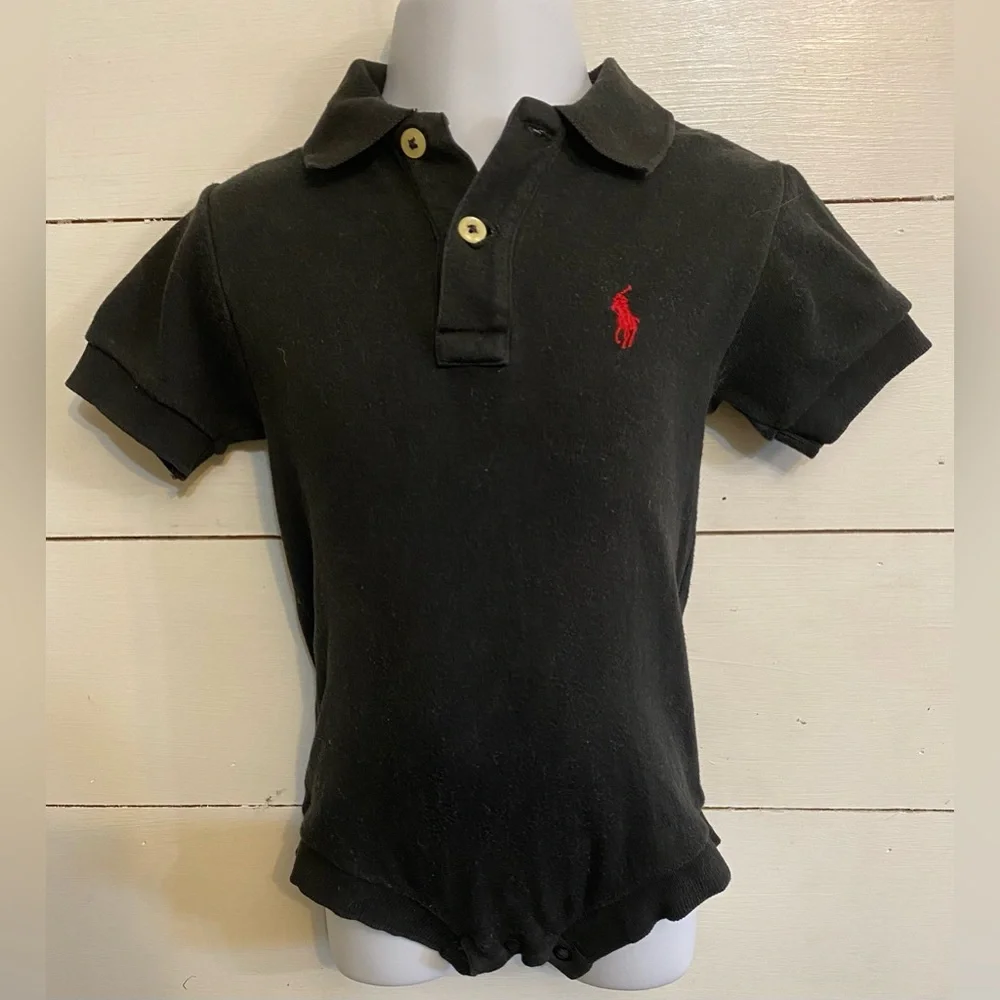 Vintage Polo‎ Ralph Lauren Infant Sz S (3-6m) Black Soft Cotton Polo Bodysuit